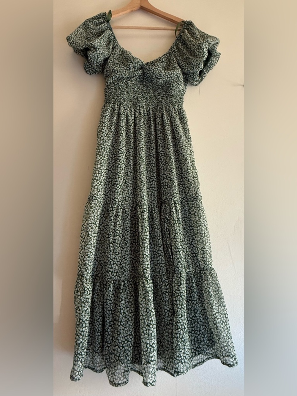 Trixxi Green Floral Maxi Dress with Puff Sleeves